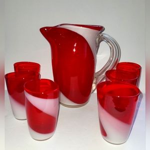 Vintage Fukuoka Japan  Multi-Glass Co. Pitcher and 6 glasses